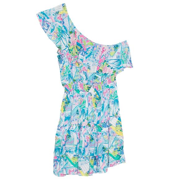 Lilly Pulitzer Dresses & Skirts - Lilly Pulitzer Dress One Shoulder Addilyn Preppy Resort Tropical Postcard XL